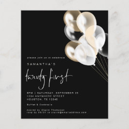 Budget Balloons White Black 21st Party Invitation