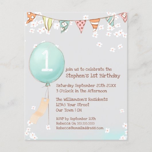 Budget Balonse Babies 1e Birthday Invitation (Voorkant)