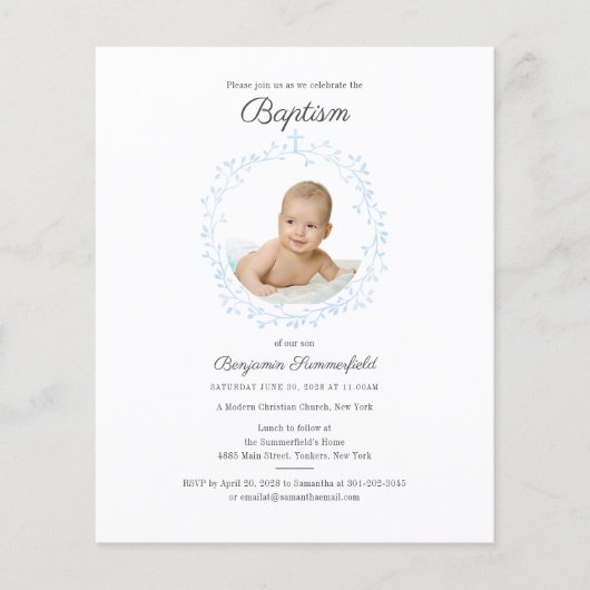 Budget Baptism Baby Foto Uitnodigen (Voorkant)