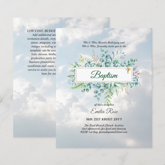 BUDGET Baptism Bautizo Bautismo GREENERY nodigt (Voorkant / Achterkant)