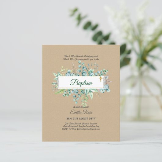 BUDGET Baptism Bautizo Bautismo GREENERY nodigt (Staand voorkant)