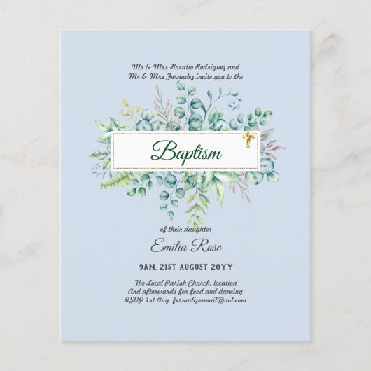 BUDGET Baptism Bautizo Bautismo GREENERY nodigt Flyer (Voorkant)