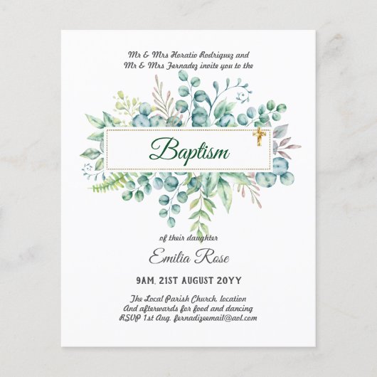 BUDGET Baptism Bautizo Bautismo GREENERY nodigt Flyer (Voorkant)