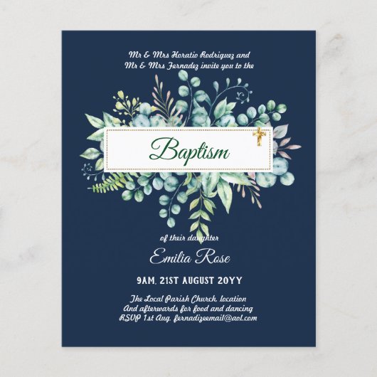BUDGET Baptism Bautizo Bautismo GREENERY nodigt Flyer (Voorkant)