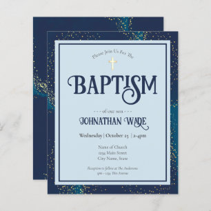 Budget Baptism Blue en Gold Cross-uitnodigingen