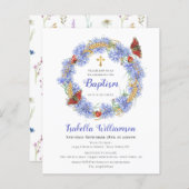 Budget Baptism Blue Wildflower & Butterfly Invite (Voorkant / Achterkant)