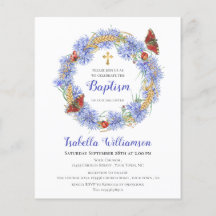 Budget Baptism Blue Wildflower & Butterfly Invite