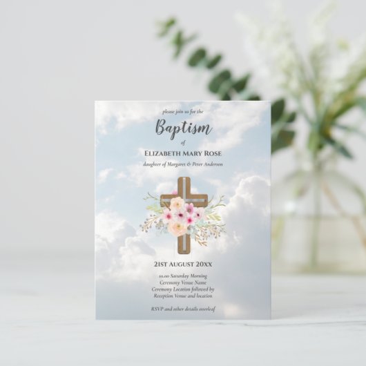 BUDGET Baptism Christening Bautizo Bautismo INVITE (Staand voorkant)