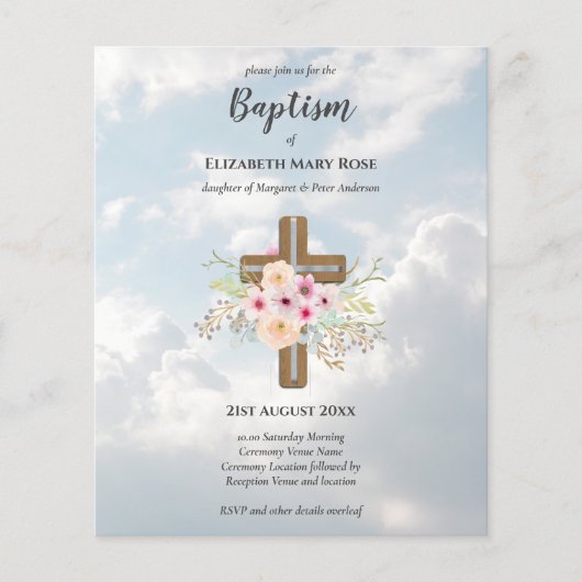 BUDGET Baptism Christening Bautizo Bautismo INVITE (Voorkant)