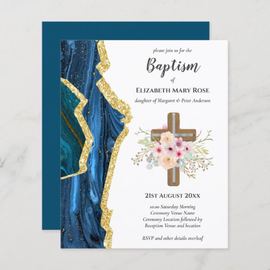 BUDGET Baptism Christening Bautizo Bautismo INVITE (Voorkant / Achterkant)