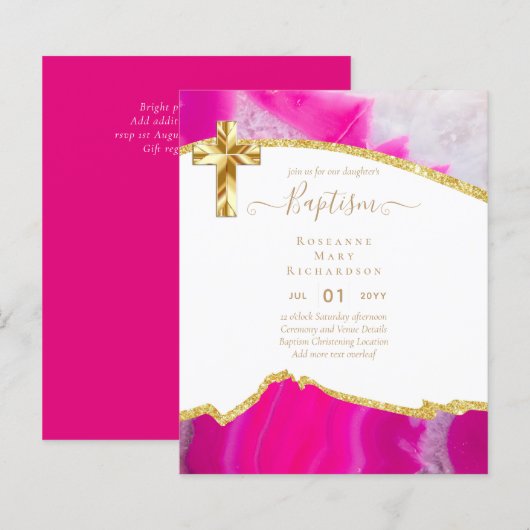 BUDGET BAPTISM CHRISTEST Invitation AGATE GOLD (Voorkant / Achterkant)