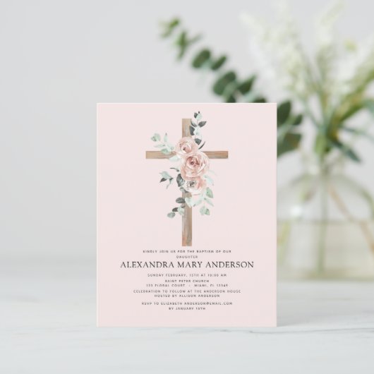 Budget Baptism Dusty Pink Rose Greenery Eucalyptus (Staand voorkant)