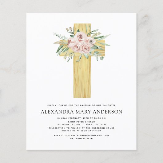 Budget Baptism Dusty Pink Rose Greenery Flyer (Voorkant)