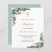 Budget Baptism eucalyptus greenery Gold-uitnodigin (Voorkant / Achterkant)