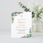Budget Baptism eucalyptus greenery Gold-uitnodigin (Staand voorkant)