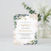 Budget Baptism eucalyptus greenery Gold-uitnodigin (Staand voorkant)