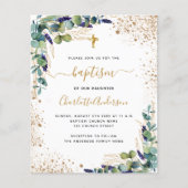 Budget Baptism eucalyptus greenery Gold-uitnodigin (Voorkant)