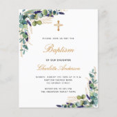 Budget Baptism eucalyptus greenery roze uitnodigin (Voorkant)