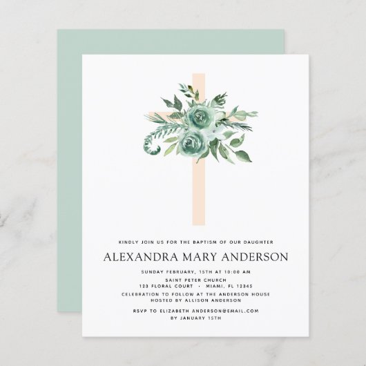 Budget Baptism Floral Greenery Sage Eucalyptus (Voorkant / Achterkant)
