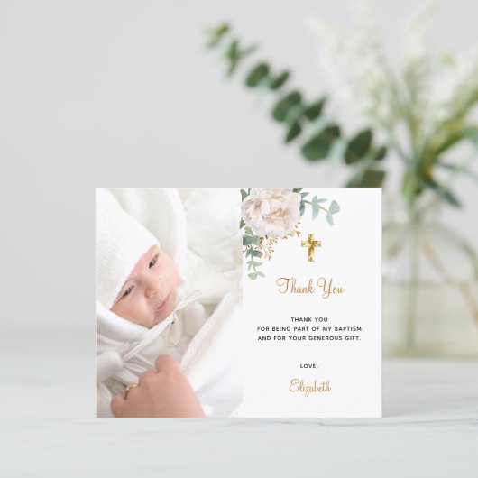 Budget baptism floral photoiQR code bedankt (Staand voorkant)