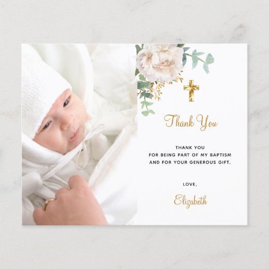 Budget baptism floral photoiQR code bedankt (Voorkant)
