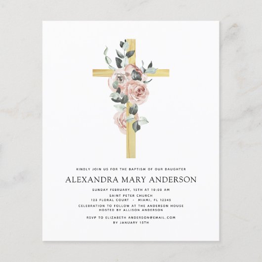 Budget Baptism Greenery Dusty Pink Rose Flyer (Voorkant)