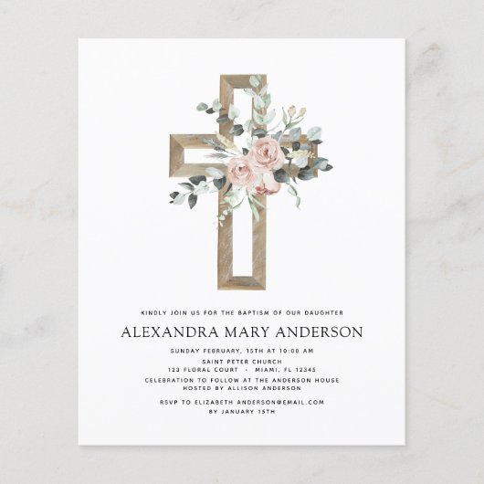 Budget Baptism Greenery Dusty Pink Rose Flyer (Voorkant)