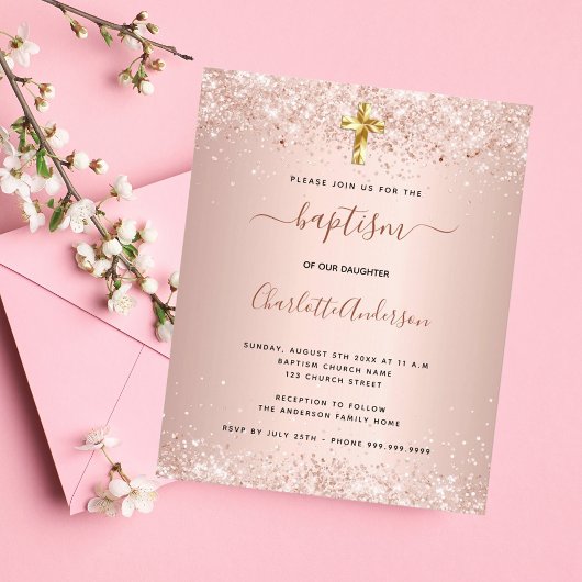 Budget baptism roos gouden uitnodiging