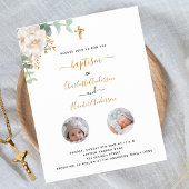 Budget Baptism tweeling witte florale fotouitnodig