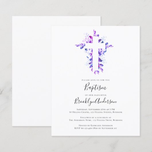 BUDGET Baptism Uitnodiging | Eucalyptus Cross (Voorkant / Achterkant)