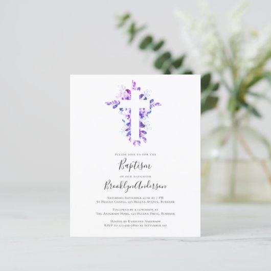 BUDGET Baptism Uitnodiging | Eucalyptus Cross (Staand voorkant)