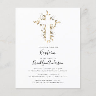 BUDGET Baptism Uitnodiging   Goud Eucalyptus Cross