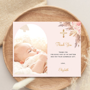 Budget baptisme blush pampas arch foto bedankt