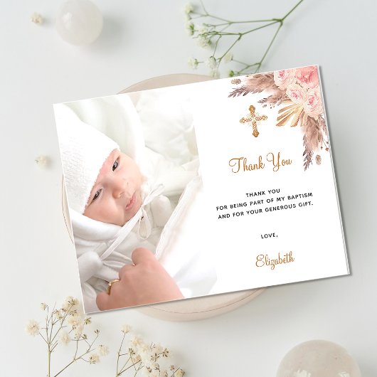 Budget baptisme blush pampas floral foto bedankt