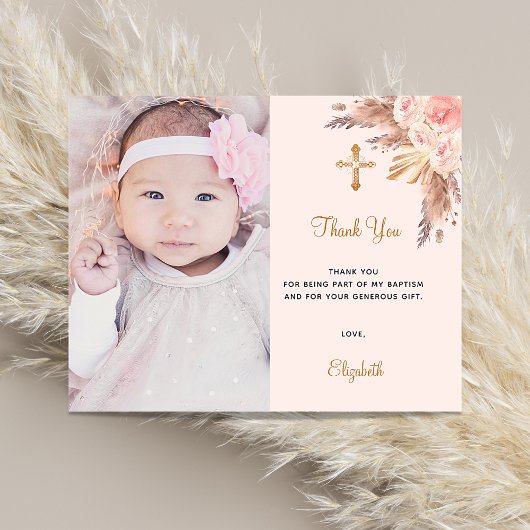 Budget baptisme blush pampas floral foto bedankt
