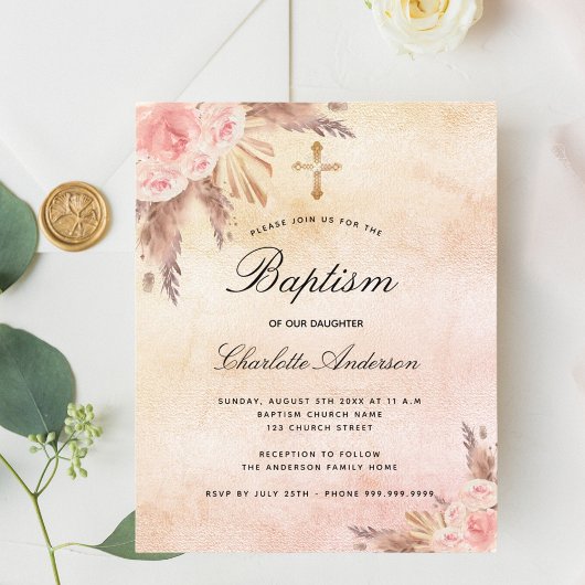 Budget baptisme blush roos pampas grasschrift