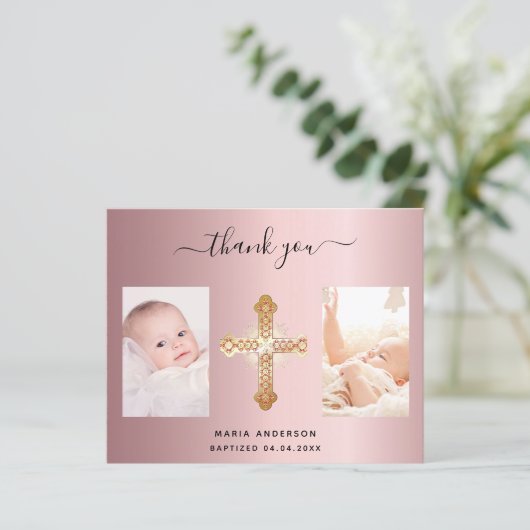 Budget baptisme blush roze foto bedankt! (Staand voorkant)