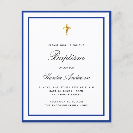 Budget Baptisme boy royal blue white minimalist (Voorkant)