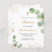 Budget baptisme eucalyptus Gold script, uitnodigin (Voorkant / Achterkant)