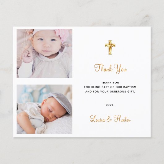 Budget baptisme foto tweeling elegant bedankt (Voorkant)