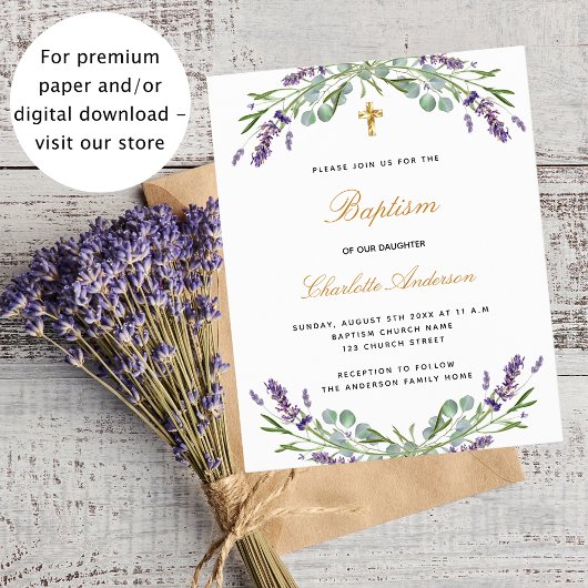 Budget baptisme lavender eucalyptus flyer