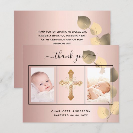 Budget baptisme roos eucalyptus foto bedankt (Voorkant / Achterkant)