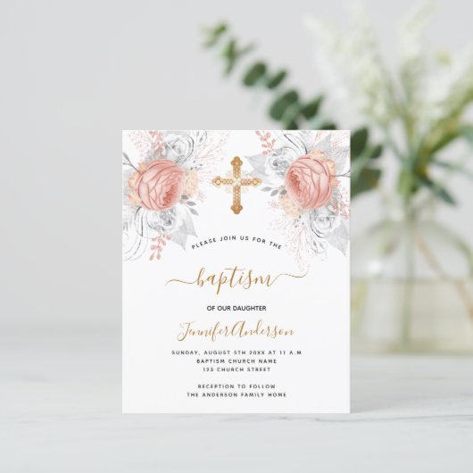 Budget Baptisme roos goudflorals meisje wit (Staand voorkant)