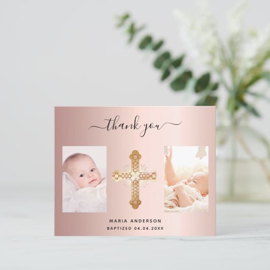 Budget baptisme roos goudfoto bedankt! (Staand voorkant)