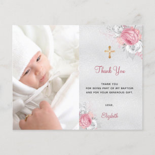 Budget baptisme roze floral photoSilver bedankt