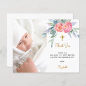 Budget baptisme roze florals fotomeisje bedankt (Voorkant / Achterkant)