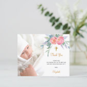 Budget baptisme roze florals fotomeisje bedankt (Staand voorkant)