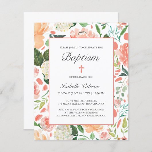 BUDGET Baptisme Roze kleurige bloemen (Voorkant / Achterkant)