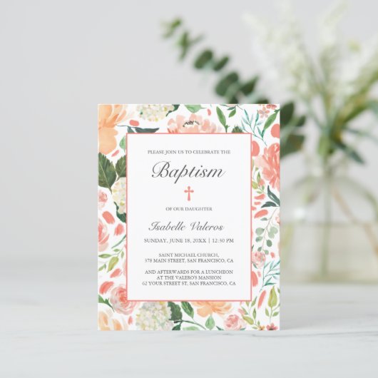 BUDGET Baptisme Roze kleurige bloemen (Staand voorkant)