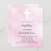 Budget baptisme roze sky girl cross-uitnodiging (Voorkant / Achterkant)